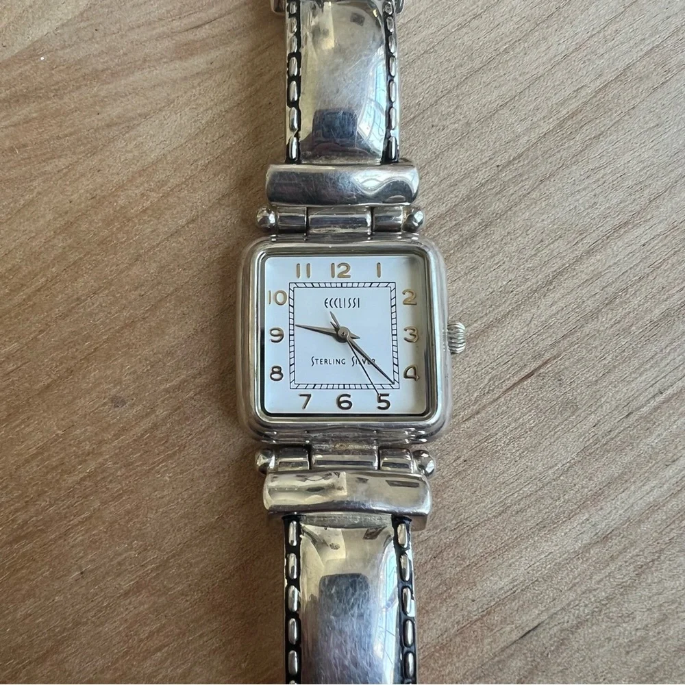 Ecclissi ladies 925 Sterling silver square dial dress watch NEW BATTERY